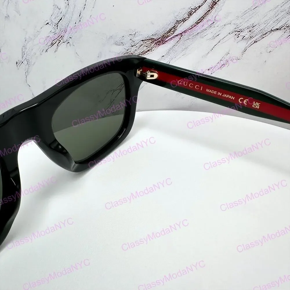 New GUCCI Sunglasses Mens 52mm Black Square Rectangle Aviator Red Green Web Arm